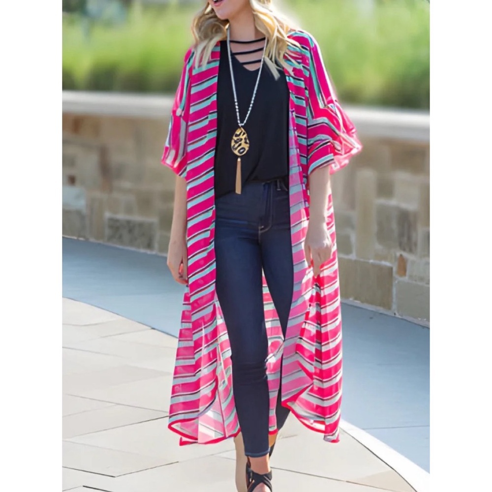 Grace & Emma Multi Colored Leo Print Western Duster Kimono Shawl